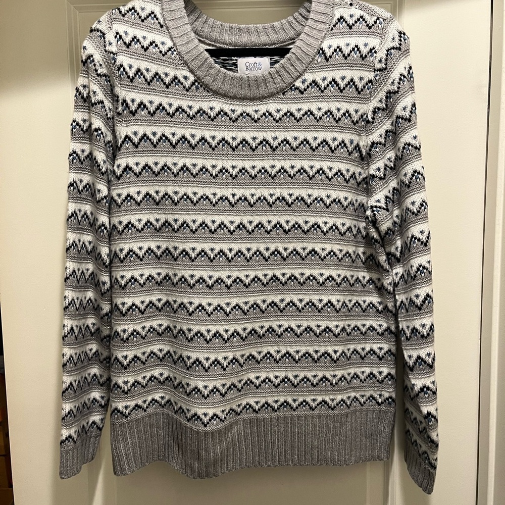Grey and White Croft and Barrow  Crewneck Sweater